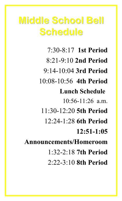 bridgewater middle school bell schedule